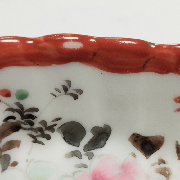 Vintage Japan Scalloped Hand Painted Square Floral Bowl Candy Trinket Dish 5" - Picture 10 of 13